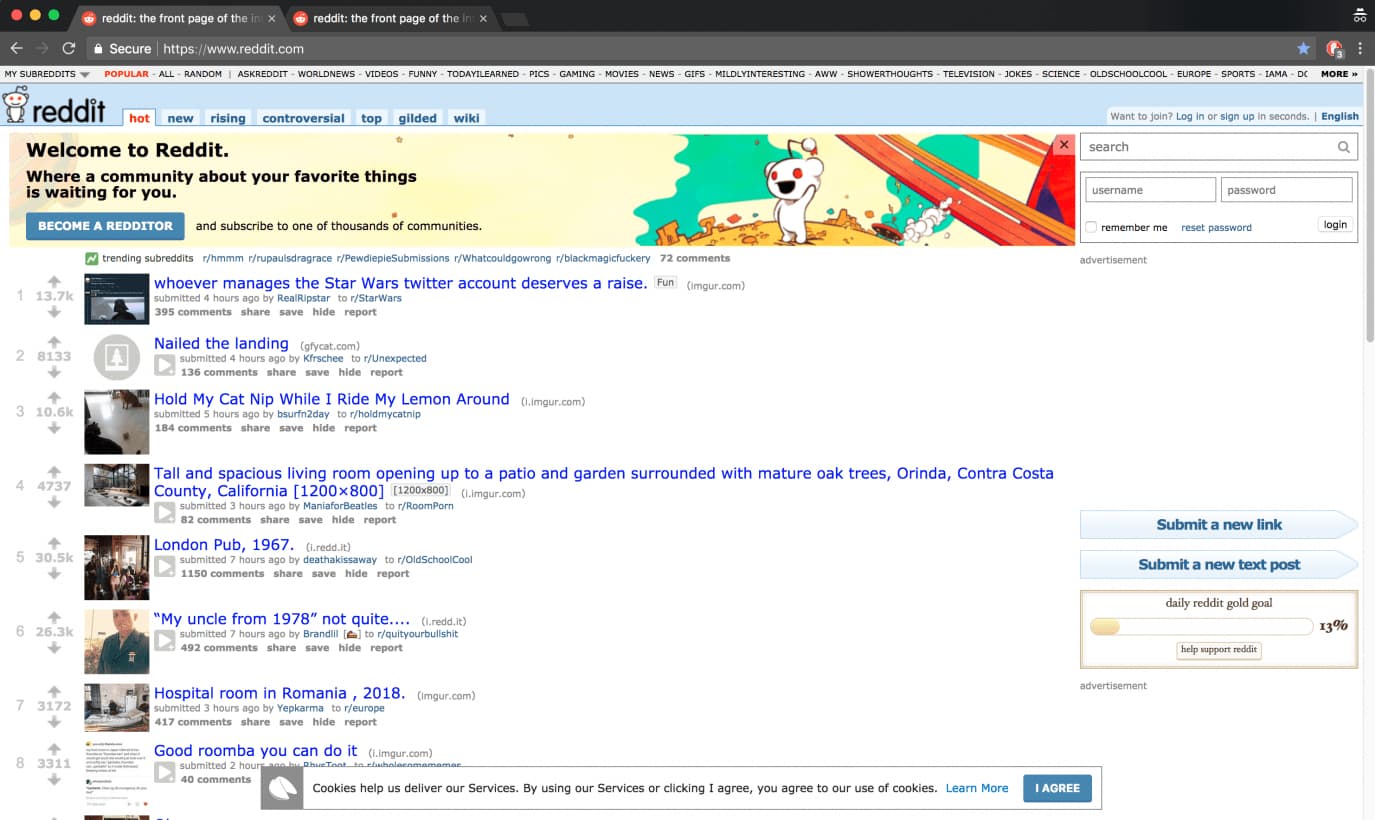 Reddit Frontpage Screenshot